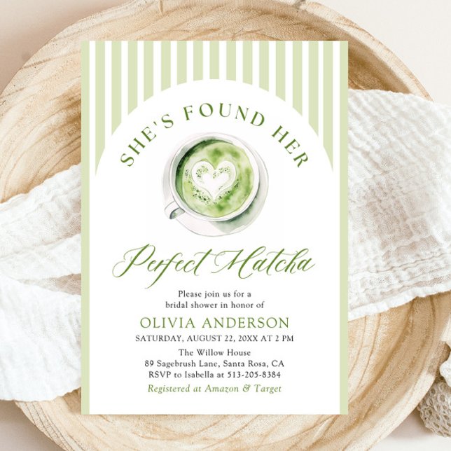 Green Sie hat ihr perfektes Matcha-Brautparty gefu Einladung (Watercolor Green She's Found Her Perfect Matcha Bridal Shower Invitation)