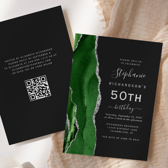 Green Silver Agate QR Code 50. Geburtstag Einladung (Von Creator hochgeladen)