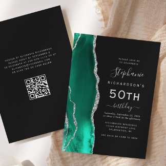 Green Silver Agate QR Code 50. Geburtstag Einladung