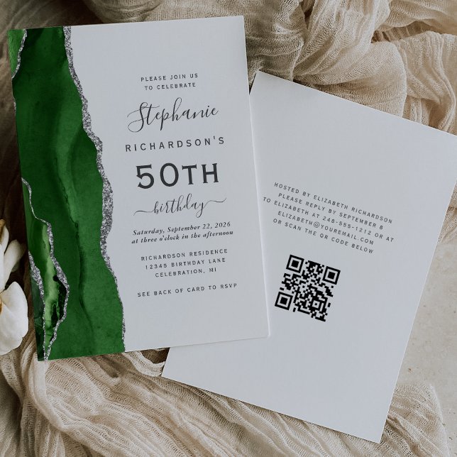 Green Silver Agate QR Code 50. Geburtstag Einladung (Von Creator hochgeladen)