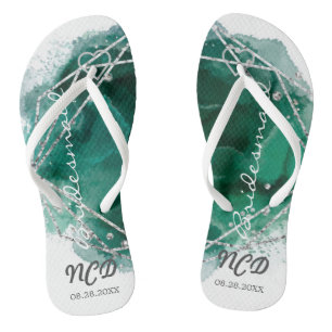 Green Silver Bridesmaid für Monogram Dreh Flop Flip Flops