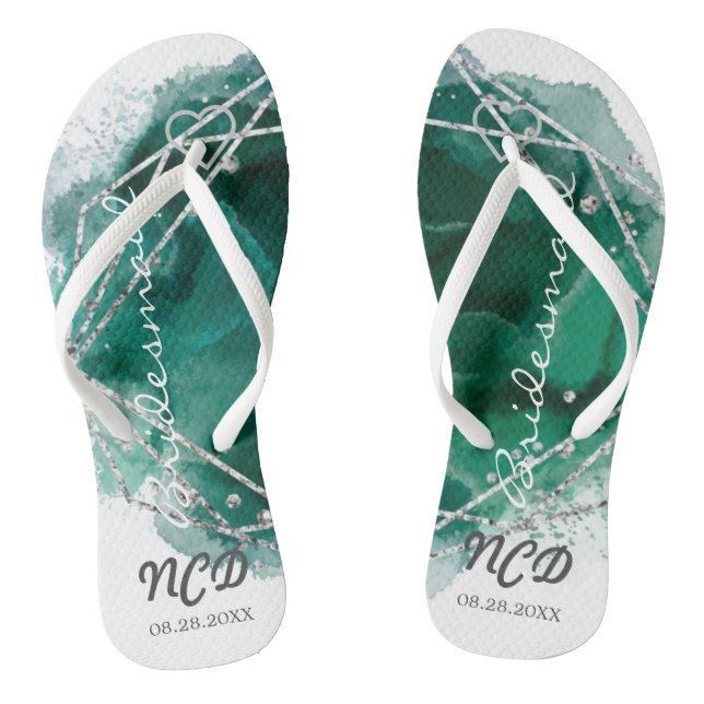 Green Silver Bridesmaid für Monogram Dreh Flop Flip Flops (Fußbett)