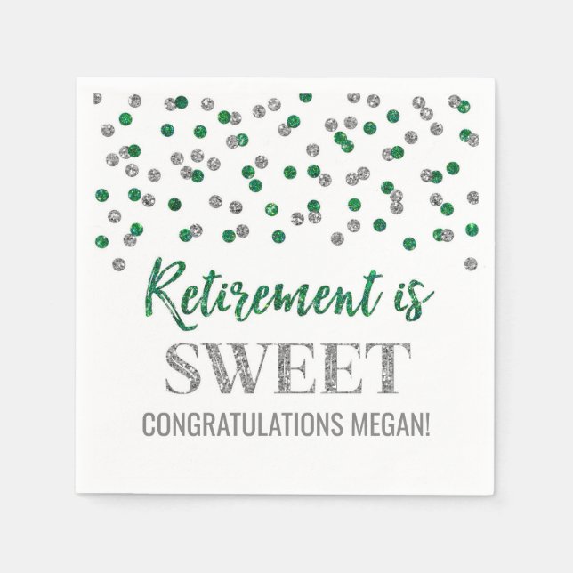 Green Silver Confetti Retirement ist süß Serviette (Vorderseite)