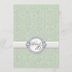 Green & Silver Diamonds & Lace, 16 . Geburtstag 16 Einladung
