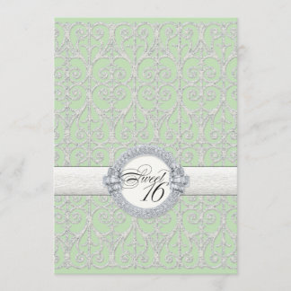 Green & Silver Diamonds & Lace, 16 . Geburtstag 16 Einladung