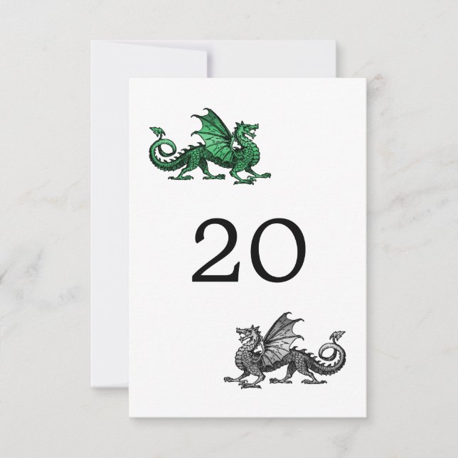 Green Silver Dragon Wedding Table Card Einladung (Vorderseite)