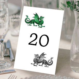 Green Silver Dragon Wedding Table Card Tischnummer