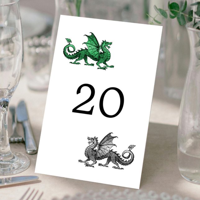 Green Silver Dragon Wedding Table Card Tischnummer (Green Silver Dragon Wedding Table Card)