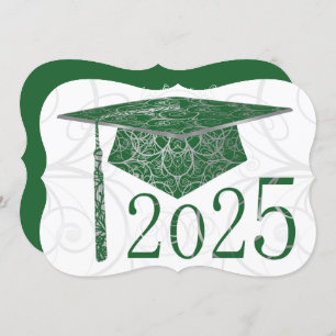 Green & Silver Floral Cap 2025 Graduation Party Einladung