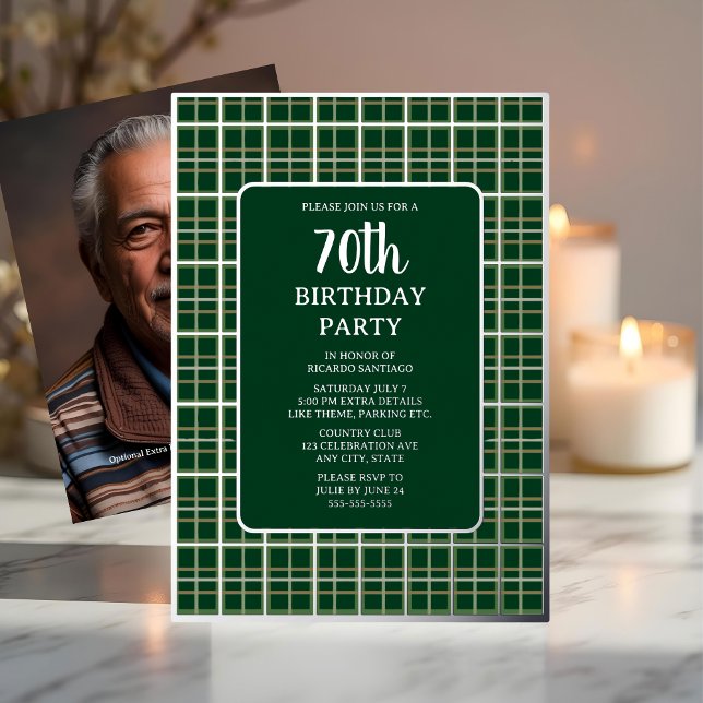 Green Silver Geometric 70. Custom Birthday Party Folieneinladung (Von Creator hochgeladen)