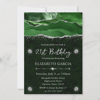 Green & Silver Glitzer Agate 21. Geburtstag Einladung