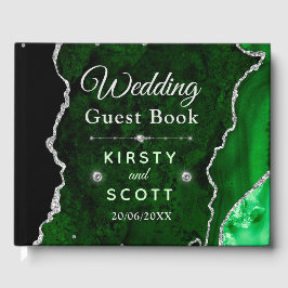 Green & Silver Glitzer Agate Wedding Gästebuch
