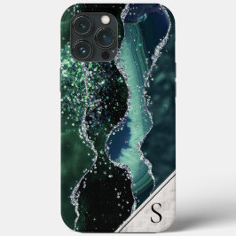 Green Silver Glitzer Marble Geode Agate Monogram Case-Mate iPhone Hülle