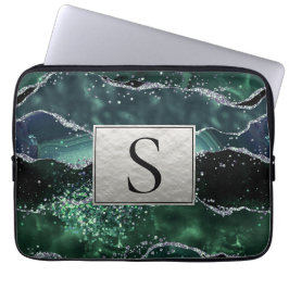 Green Silver Glitzer Marble Geode Agate Monogram Laptopschutzhülle