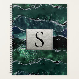 Green Silver Glitzer Marble Geode Agate Monogram Planer