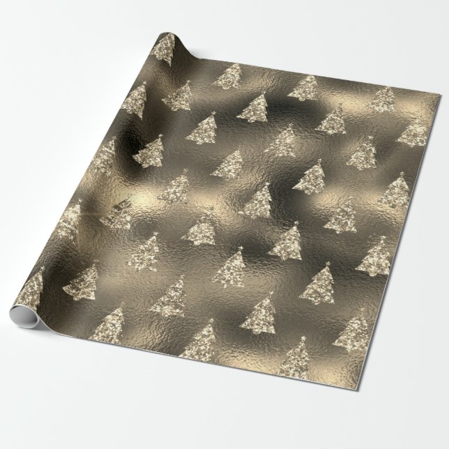 Green Silver Glitzer Weihnachtsbaum Glam Geschenkpapier (Ungerollt)