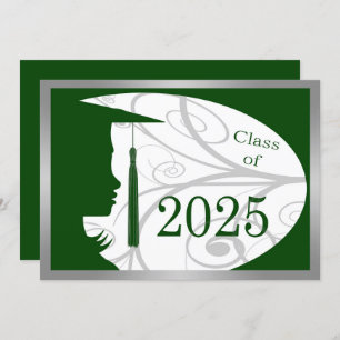 Green & Silver Silhouette 2025 Graduation Party Einladung