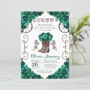 Green Silver Western Charra Boots Quinceañera Einladung