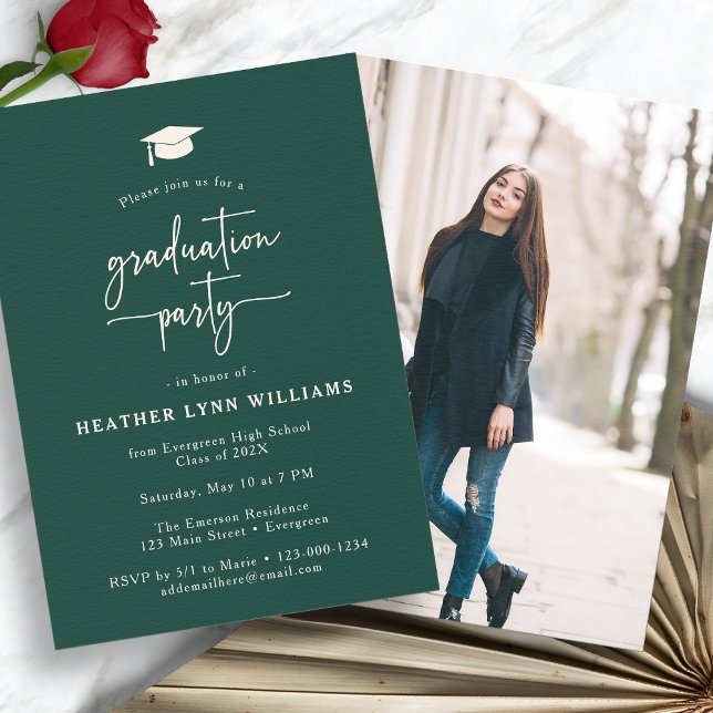 Green Simple Abschluss Einladung (Green Simple Photo  Graduation  Party Invitation by Painted Paperie
)