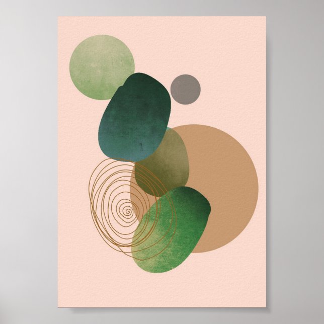 Green Simple Boho Zeichnungen Boho Chic Ästhetisch Poster (Vorne)
