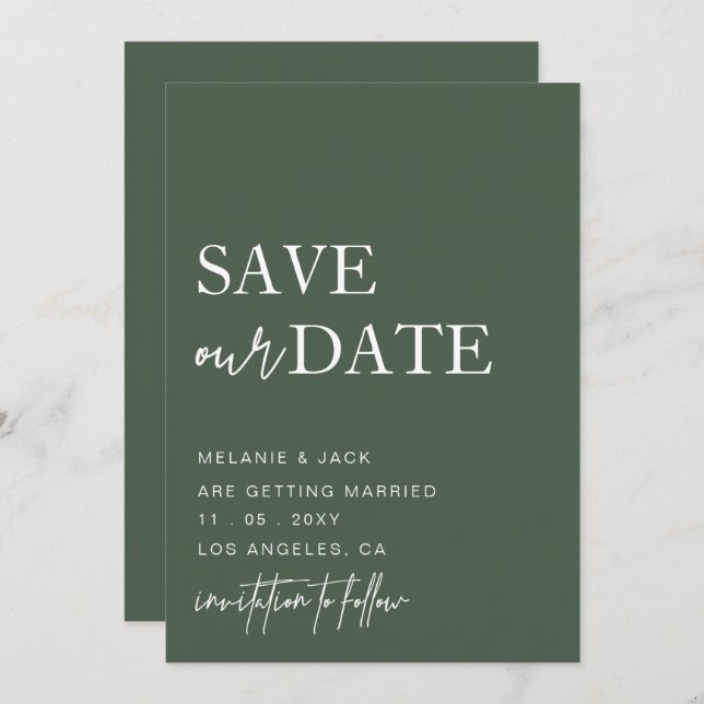 Green Simple Calligraphy Save the Date (Vorne/Hinten)
