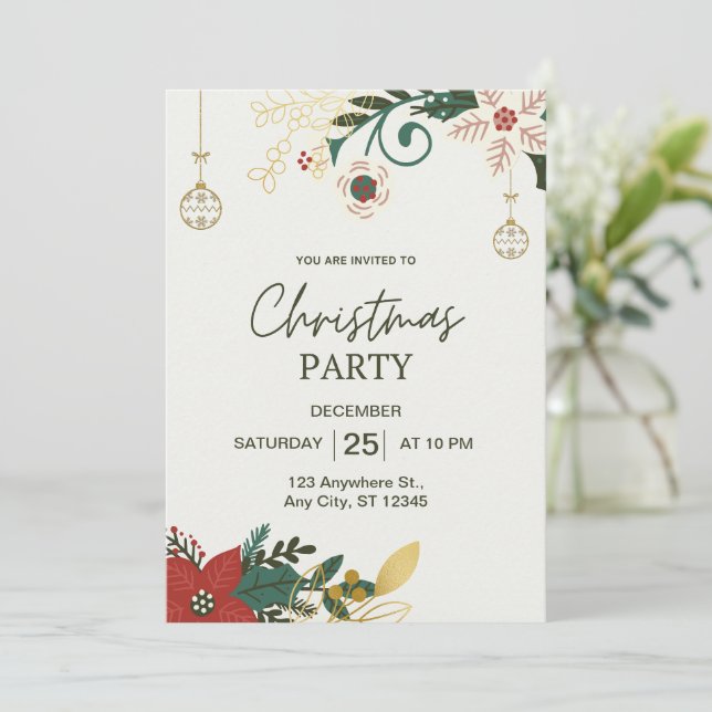 Green Simple Christmas Party Einladung (Stehend Vorderseite)