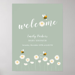 Green Simple Daisy Bloom Baby Dusche Begrüßungszei Poster