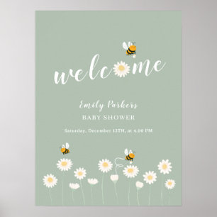 Green Simple Daisy Bloom Baby Dusche Begrüßungszei Poster