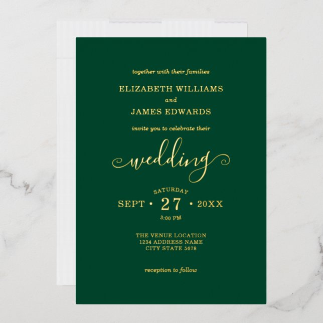 Green Simple Elegante Wedding Gold Foil Einladung (Briefumschlag)