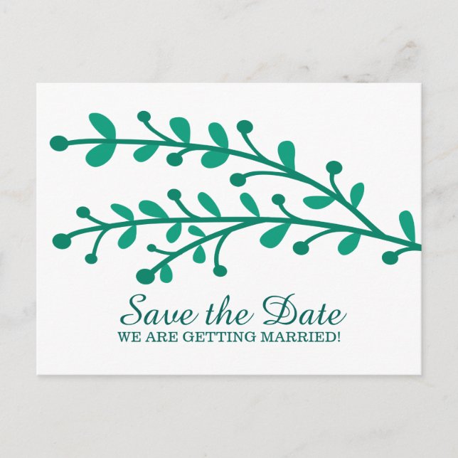 Green Simple Foliage Save the Date Ankündigungspostkarte (Vorderseite)