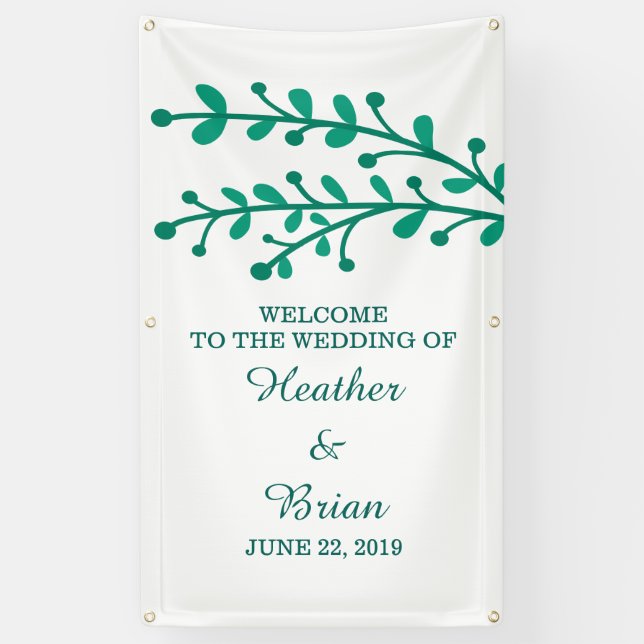 Green Simple Foliage Wedding Banner (Vertikal)