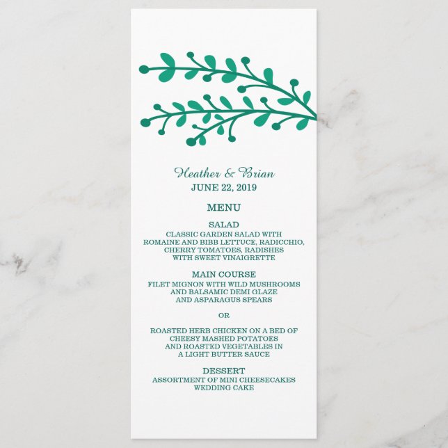 Green Simple Foliage Wedding Menu Menükarte (Vorderseite)