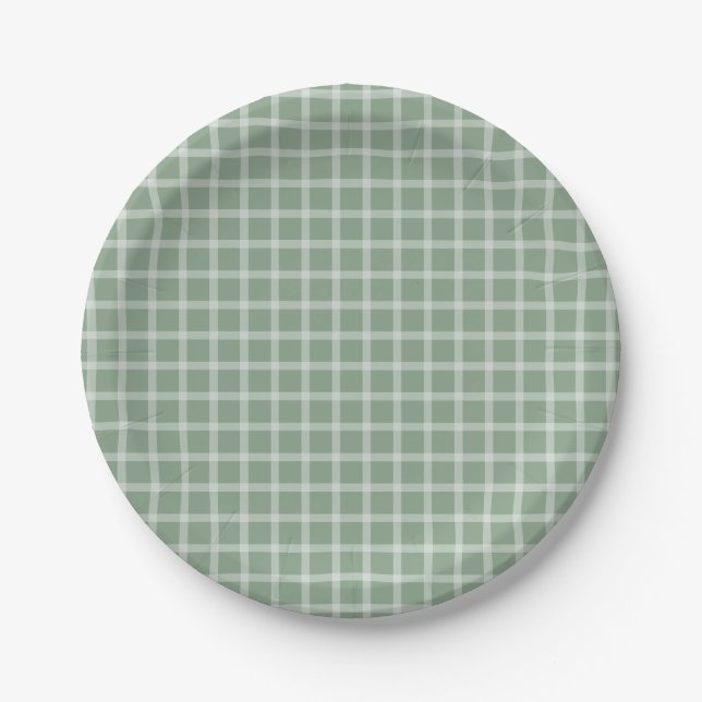 Green Simple Gingham Gender Neutral Baby Shower Pappteller (Vorderseite)