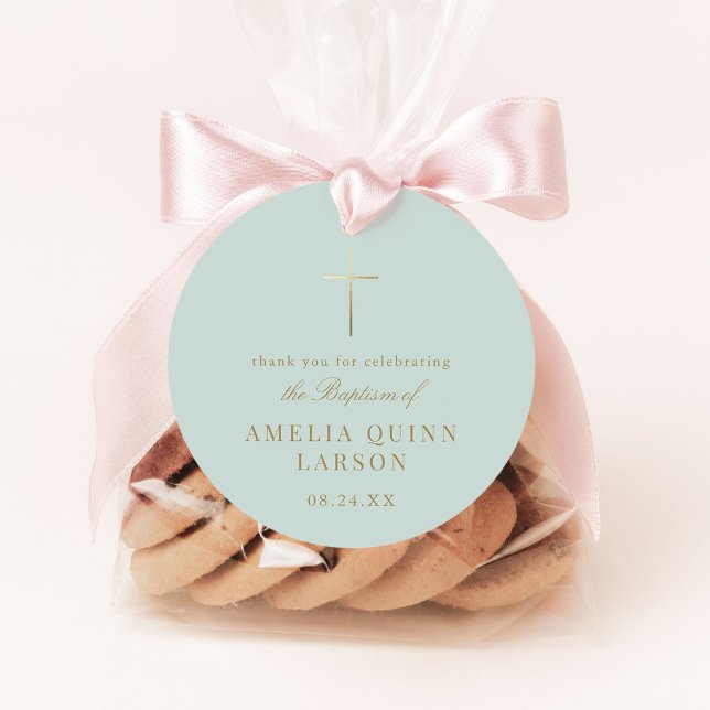 Green Simple Gold Cross Taufe Christening Geschenkanhänger (Von Creator hochgeladen)