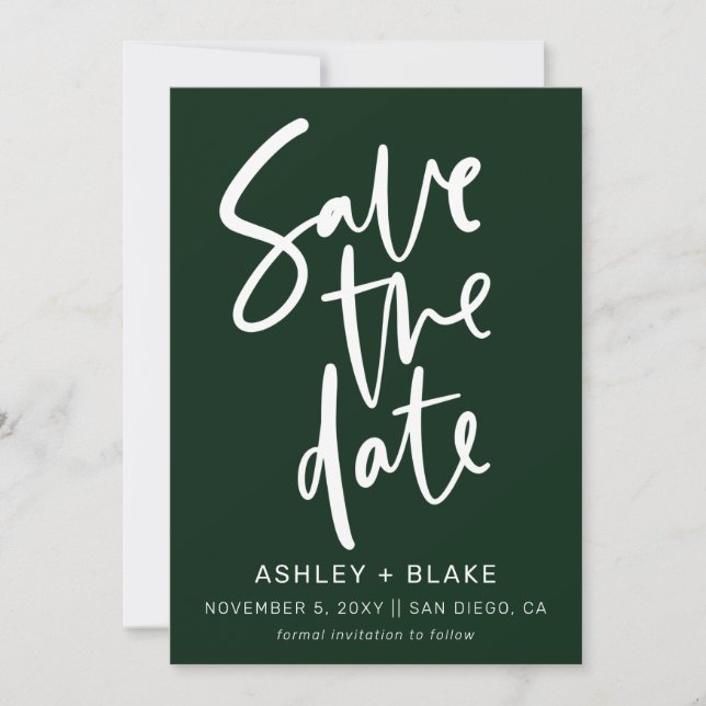Green Simple Handwriting Calligraphy Save the Date (Vorderseite)