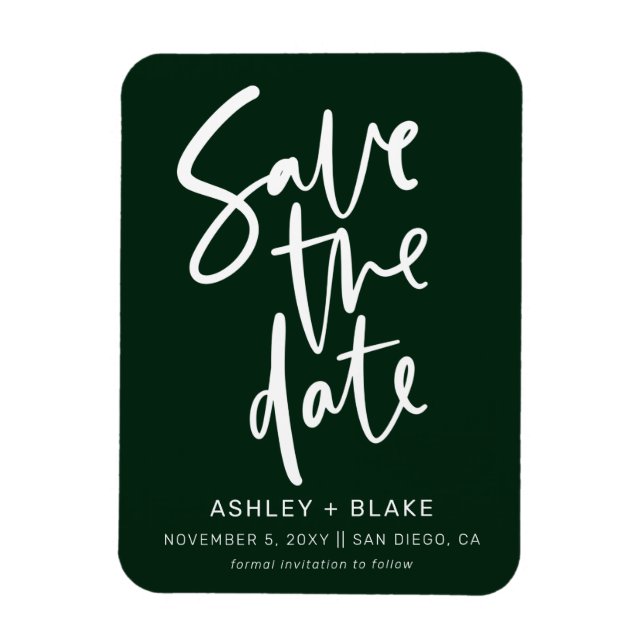 Green Simple Handwriting Calligraphy Save the Date Magnet (Vertikal)