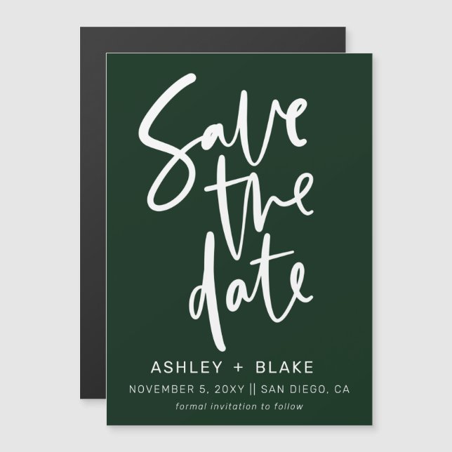 Green Simple Handwriting Calligraphy Save the Date Magneteinladung (Vorne/Hinten)