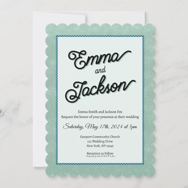 Green, Simple, Modern Wedding Invitation Einladung (Vorderseite)