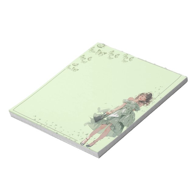 Green Simple Niedlich Anime Boho Notepad Notizblock (Rotiert)