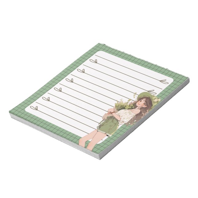 Green Simple Niedlich Anime Boho Notepad Notizblock (Rotiert)
