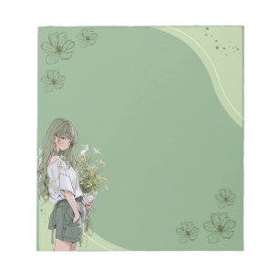 Green Simple Niedlich Anime Boho Notepad Notizblock