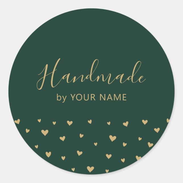 Green Simple Niedlich Hearts Handmade Packaufklebe Runder Aufkleber (Vorderseite)