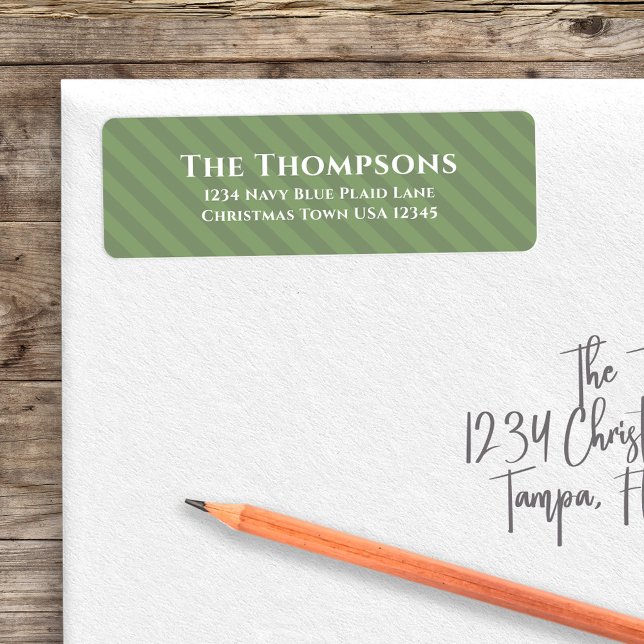 Green Simple Rücksendeadresse Holiday (Simple cute green striped pattern with white text return address label. )