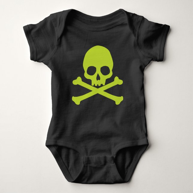 Green Simple Skull und Crossbones Baby Strampler (Vorderseite)