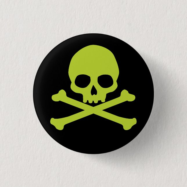 Green Simple Skull und Crossbones Button (Vorderseite)