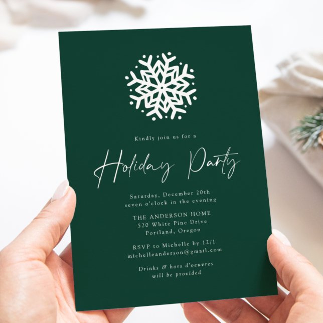 Green Simple Snowflake Holiday Party Einladung (Von Creator hochgeladen)