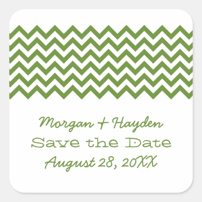 Green Simple Zickzack Save the Date Stickers (Vorderseite)