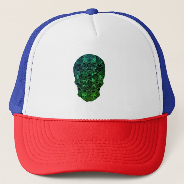 Green Skull Art Trucker Hat Truckerkappe (Vorderseite)