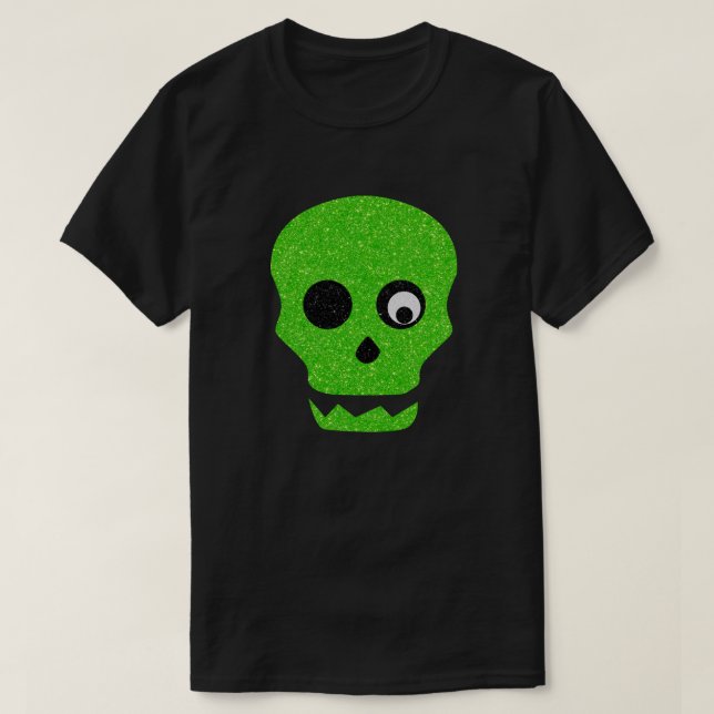 Green Skull Halloween Glitzer T - Shirt (Design vorne)