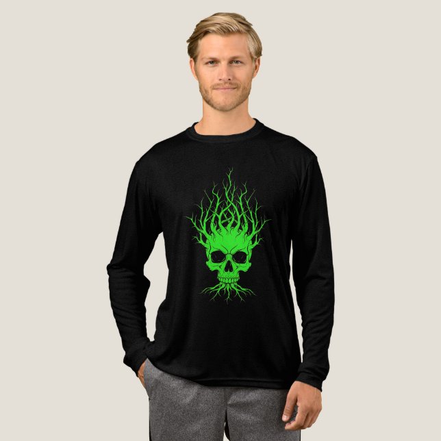 Green Skull Tree Halloween Tri-Blend Shirt (Volle Vorderseite)